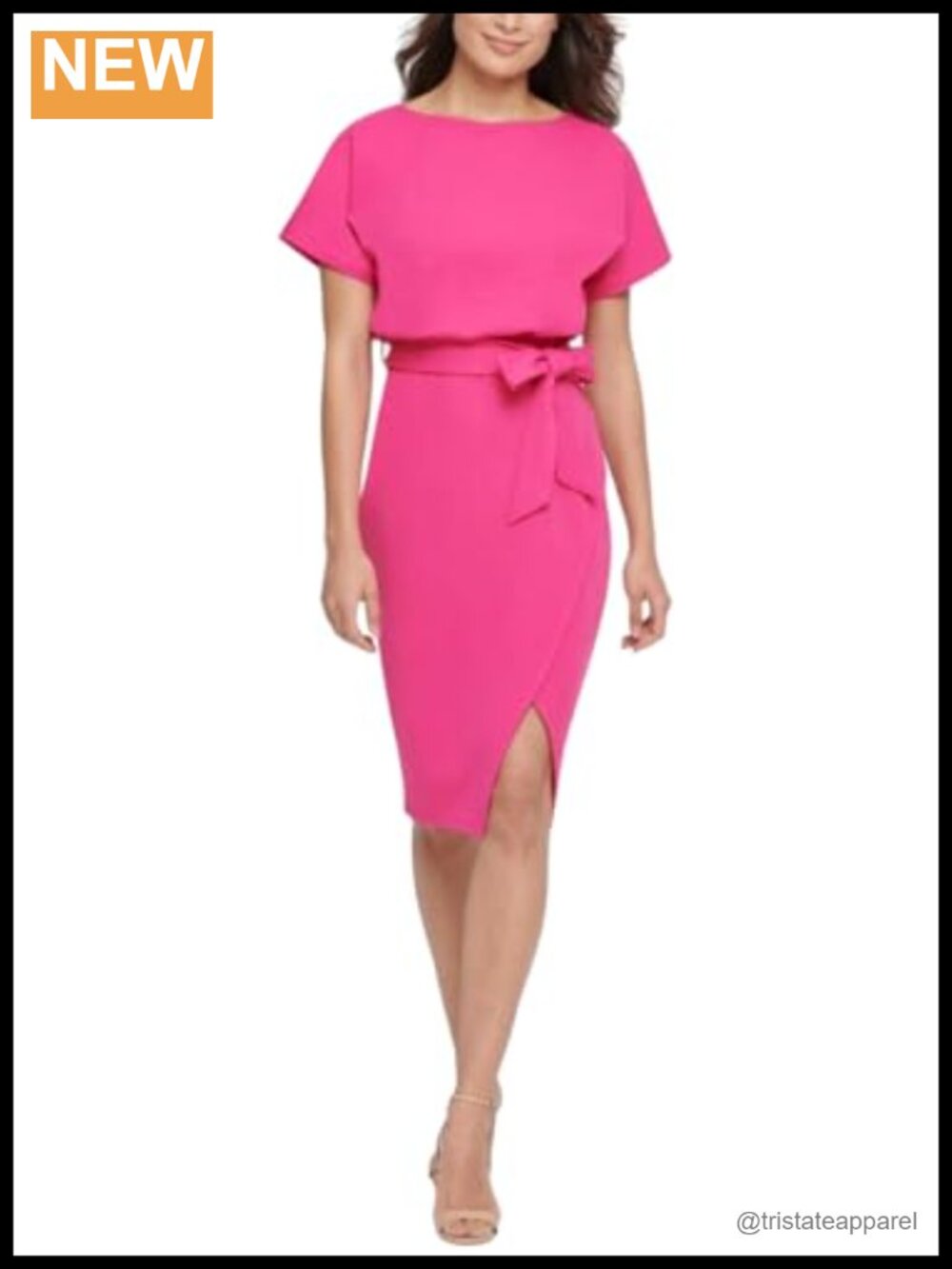 Short Sleeve Tie Waist Midi Wrap Dress Business Casual